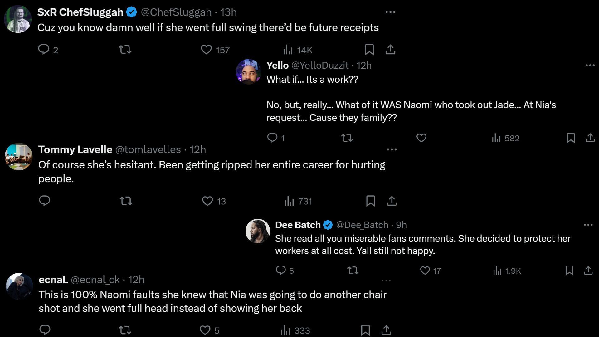 Wrestling fans on X/ Twitter are trying to reason Nia Jax's cautious chair shots.